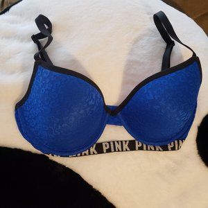 PINK Blue Sateen Bra